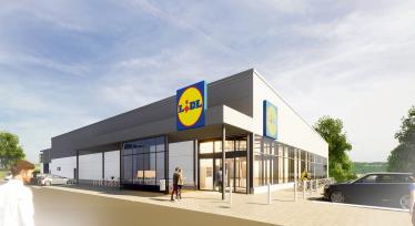 Lidl-päivittäistavarakaupan uudisrakennus Kirkkonummen Munkinmäessä.